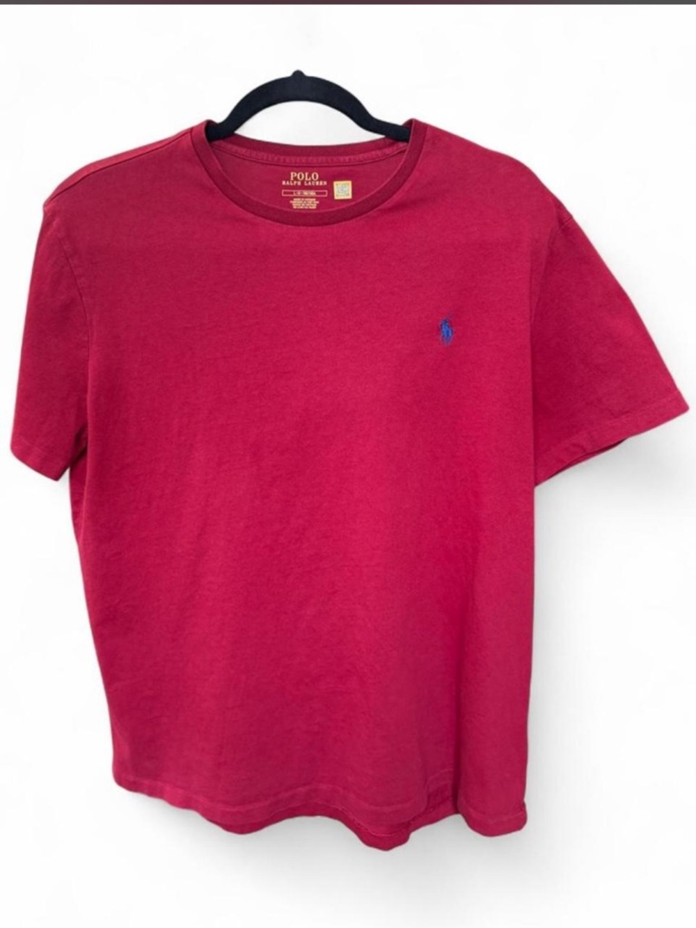 Polo Ralph Lauren Burgundy Maroon Crewneck T-Shirt – Royal Blue Pony, Size L